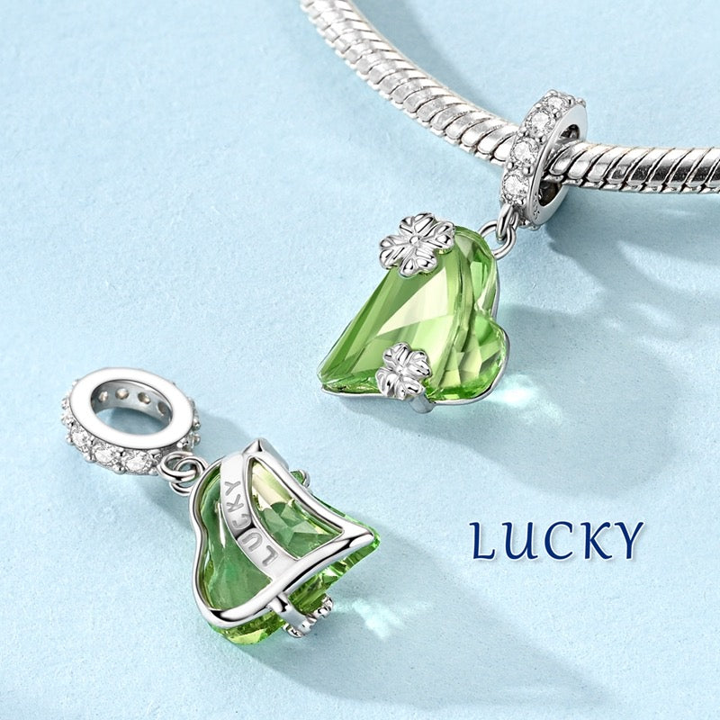 Green Heart Lucky Clover Charm