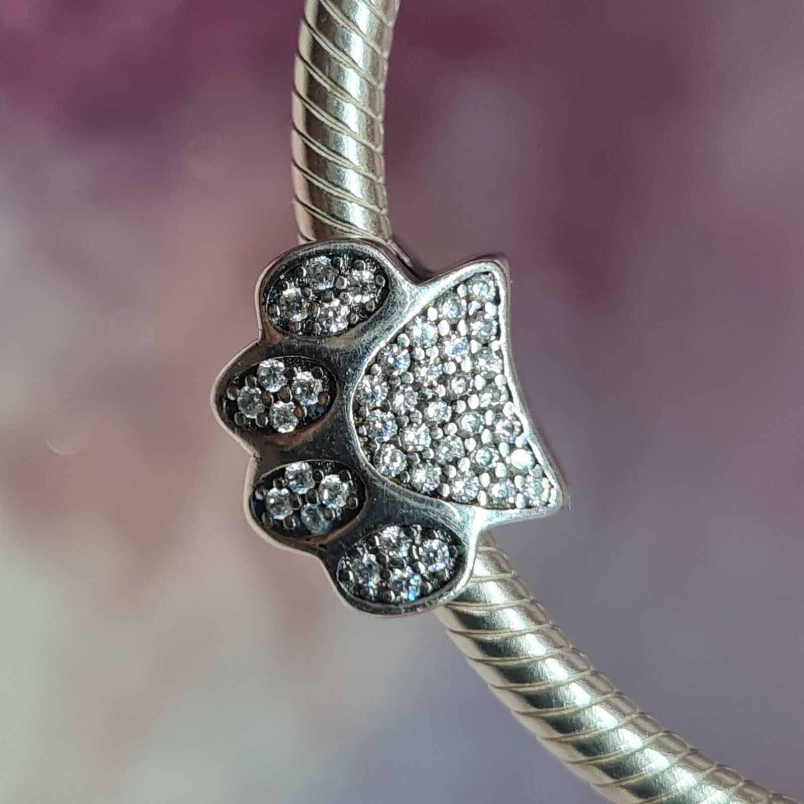 Sparkling Zircon Dog Cat Paw Print Charm