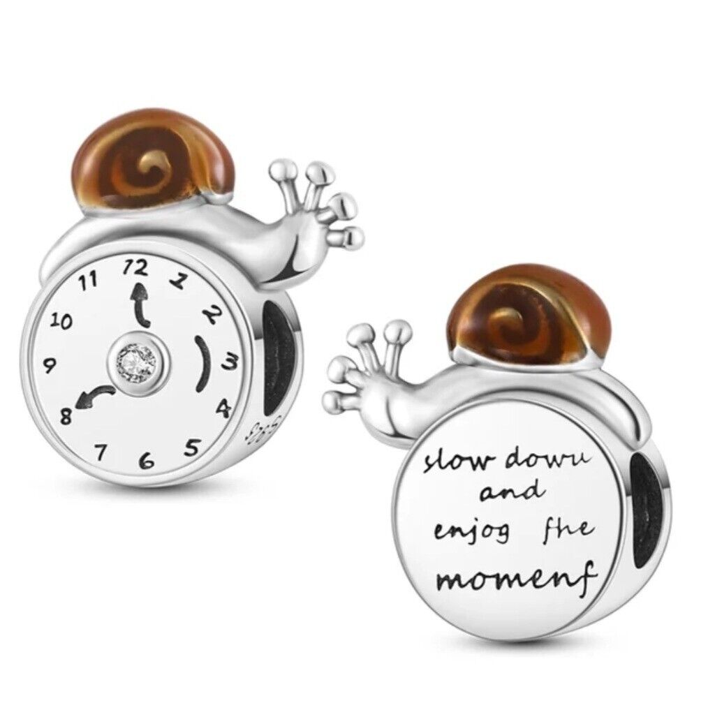Snail on Clock With Zircon Charm