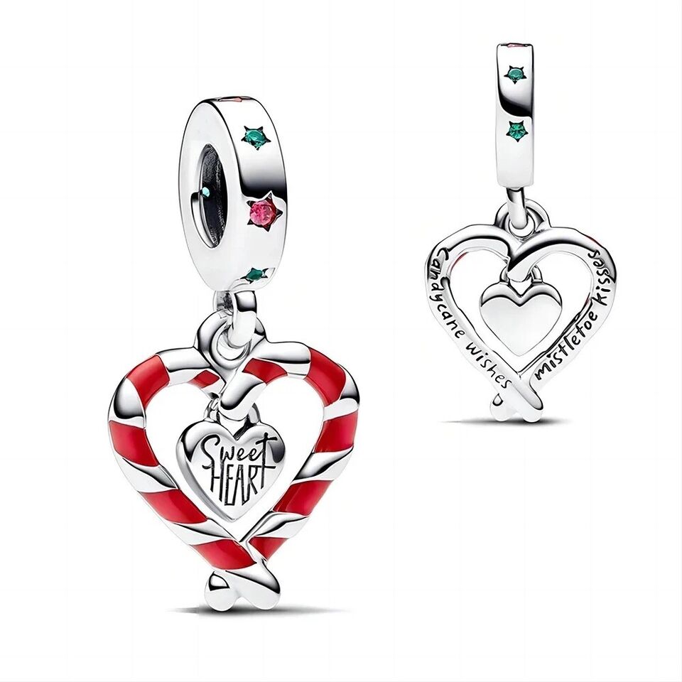 Candy Cane Heart Dangle Charm