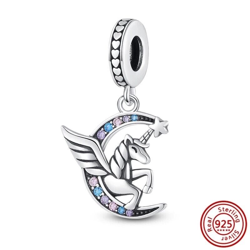 Unicorn Pegasus on Zircon Moon Dangle Charm