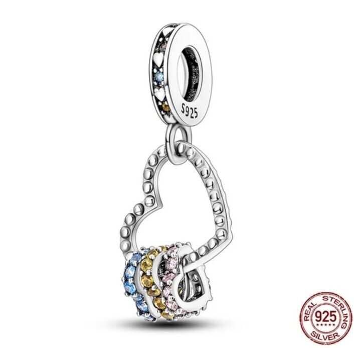 Love Hearts With Zircon Silver Charm