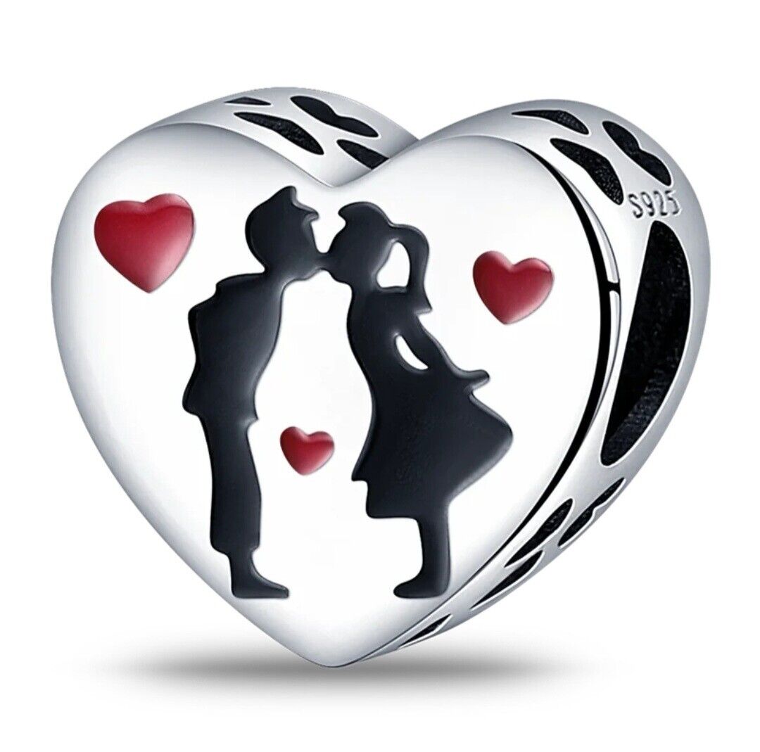 Kissing Couple Love Heart Gift Charm