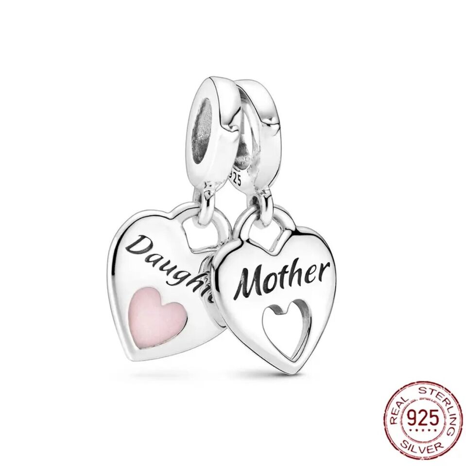 Mum and Daughter Heart Charm