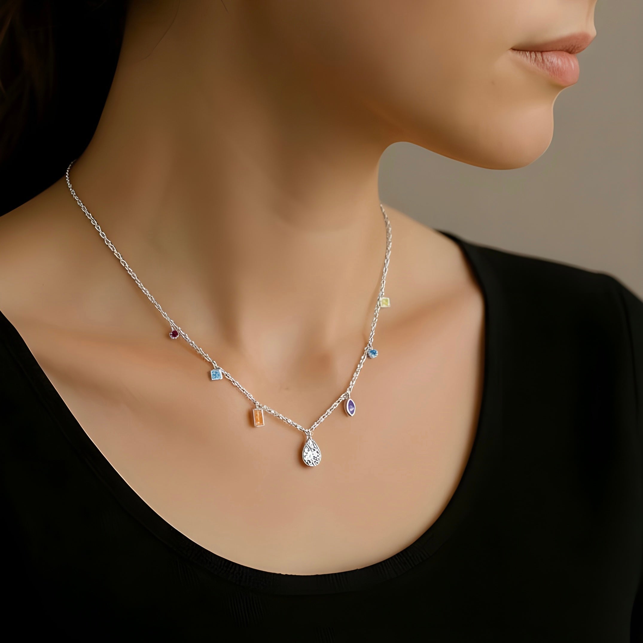 Sterling Silver Multi-Stone Necklace
