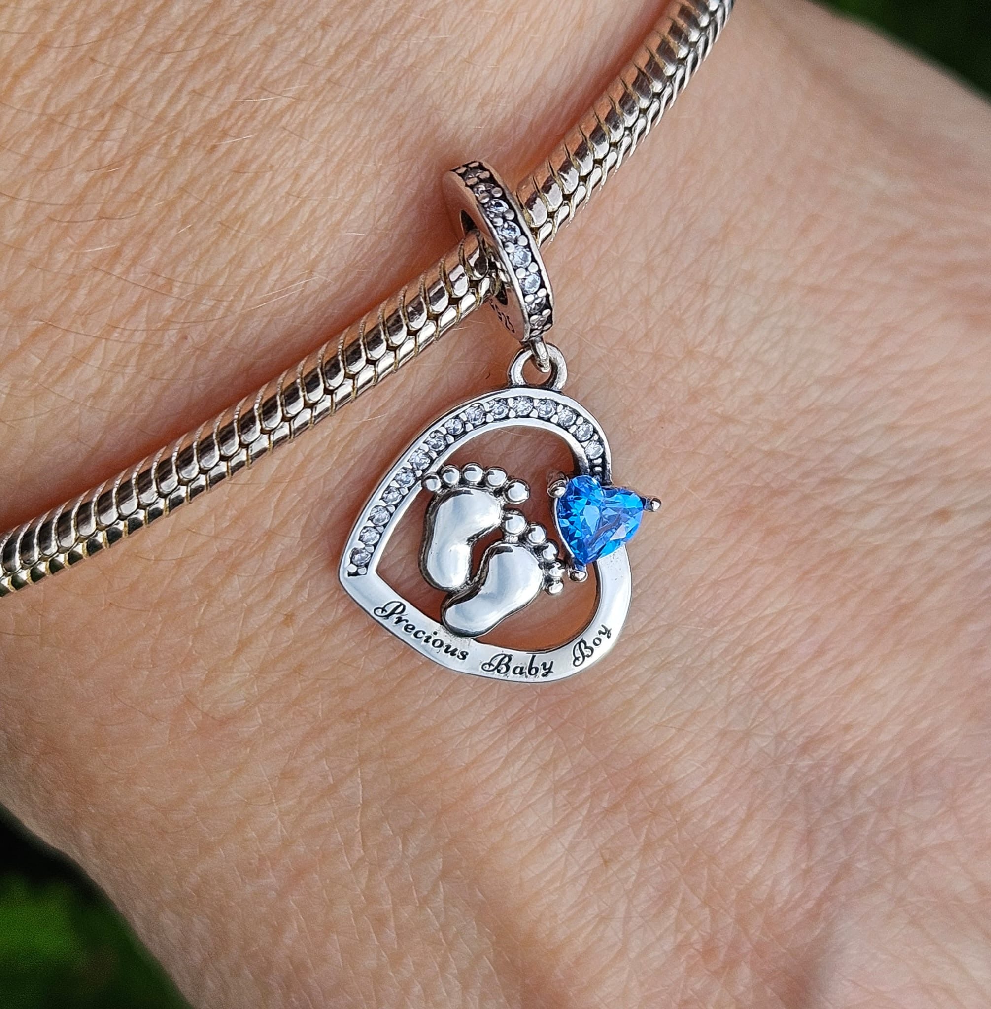 Baby Boy Footprint Heart Charm