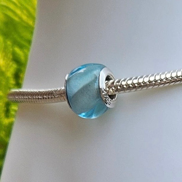 Wavy Blue Murano Bead Charm