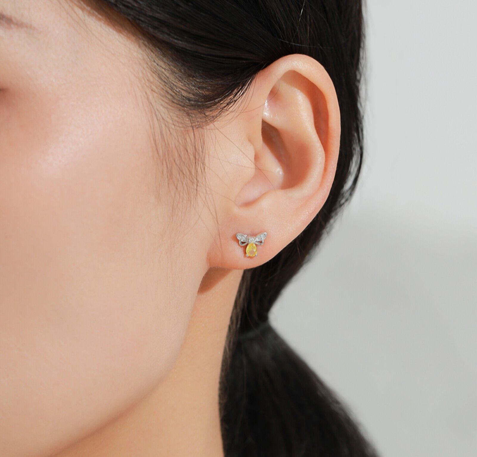 Yellow Zirconia Honey Bee Stud Earrings