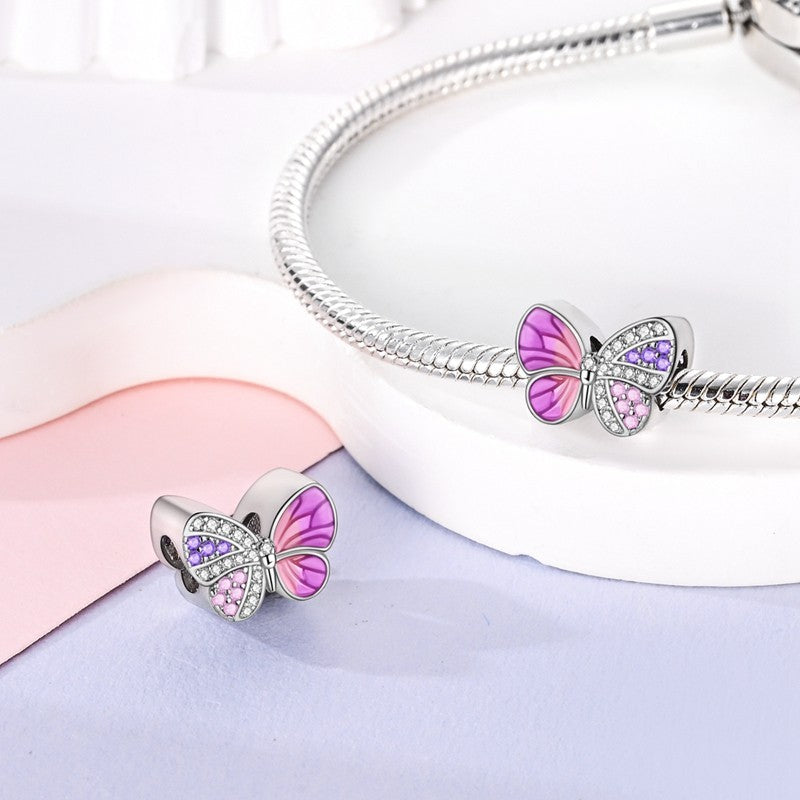 Pink Butterfly With Zircon Bead Charm