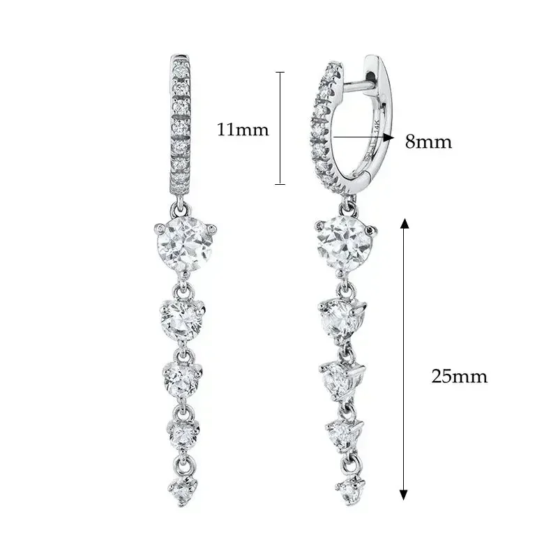 Hoop Long Zirconia Drop Earrings Dangle