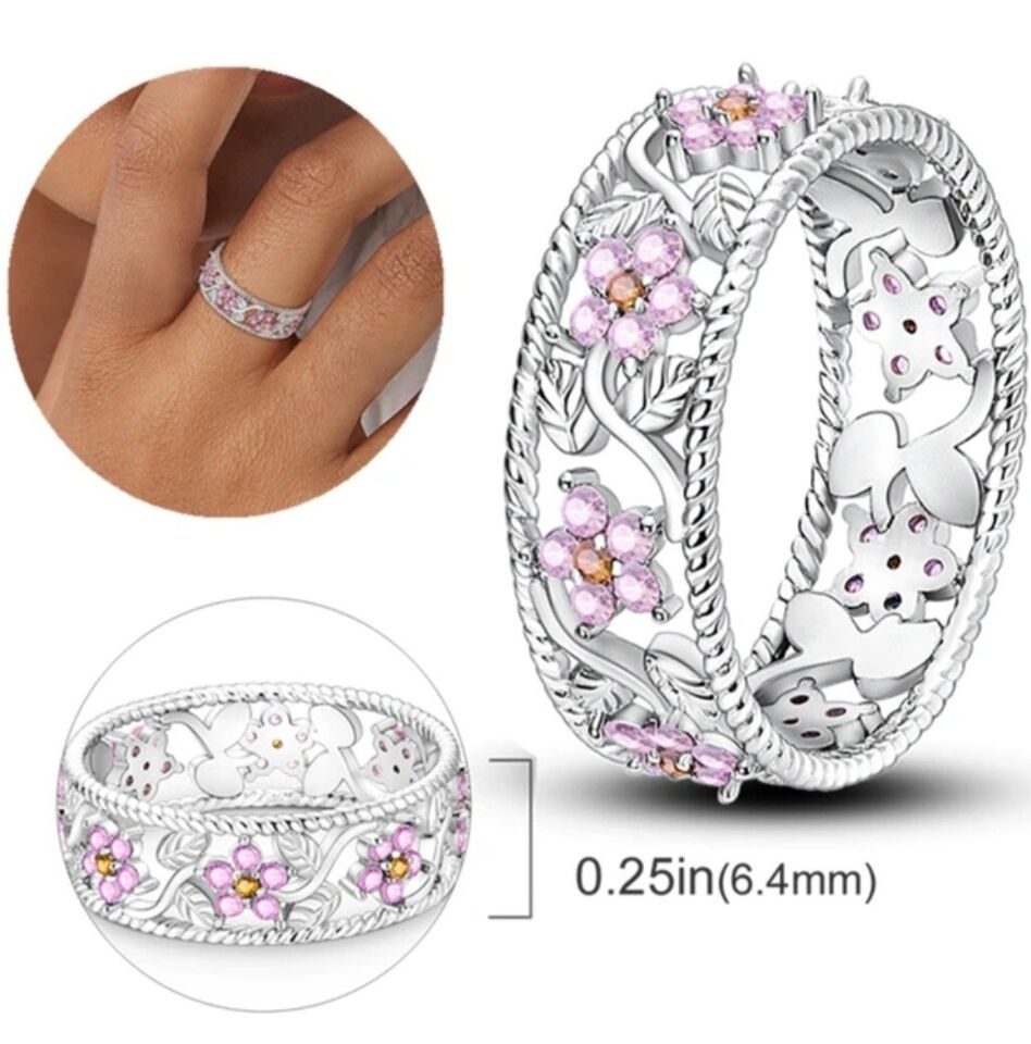 Ring With Flowers Pink Cubic Zirconia