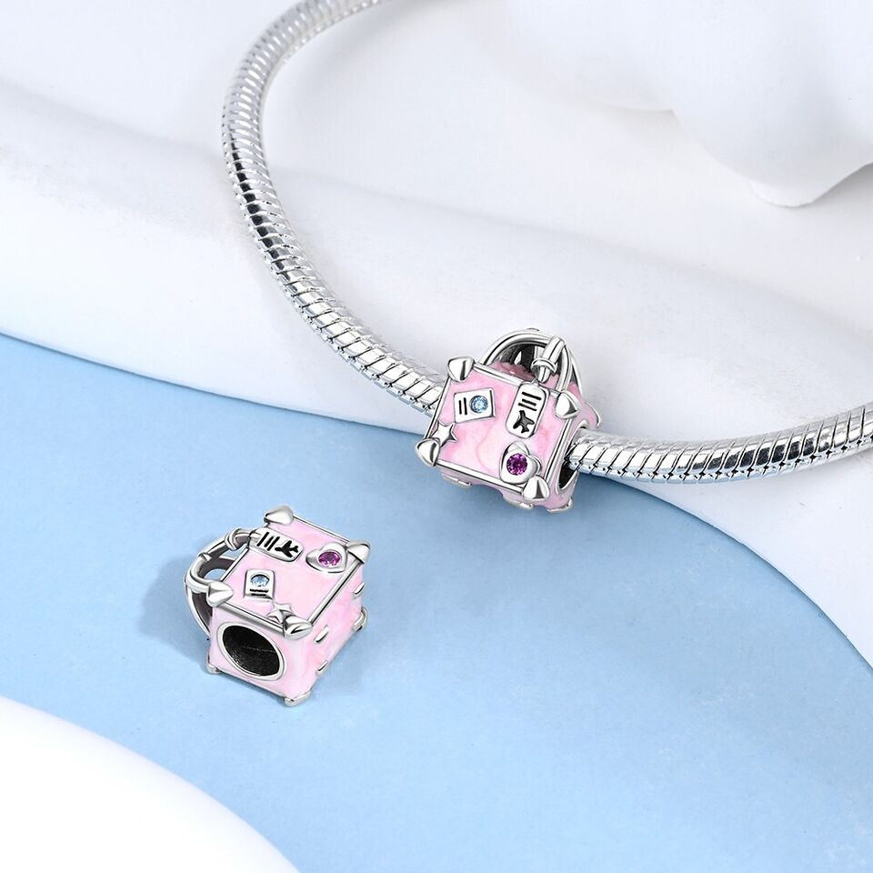Pink Suitcase Travel Bag Bead Charm