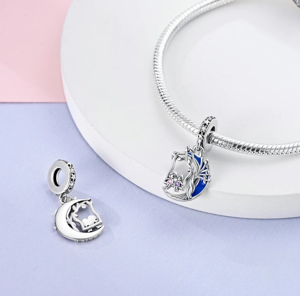 Sisters Friends On A Swing Luminous Moon Charm