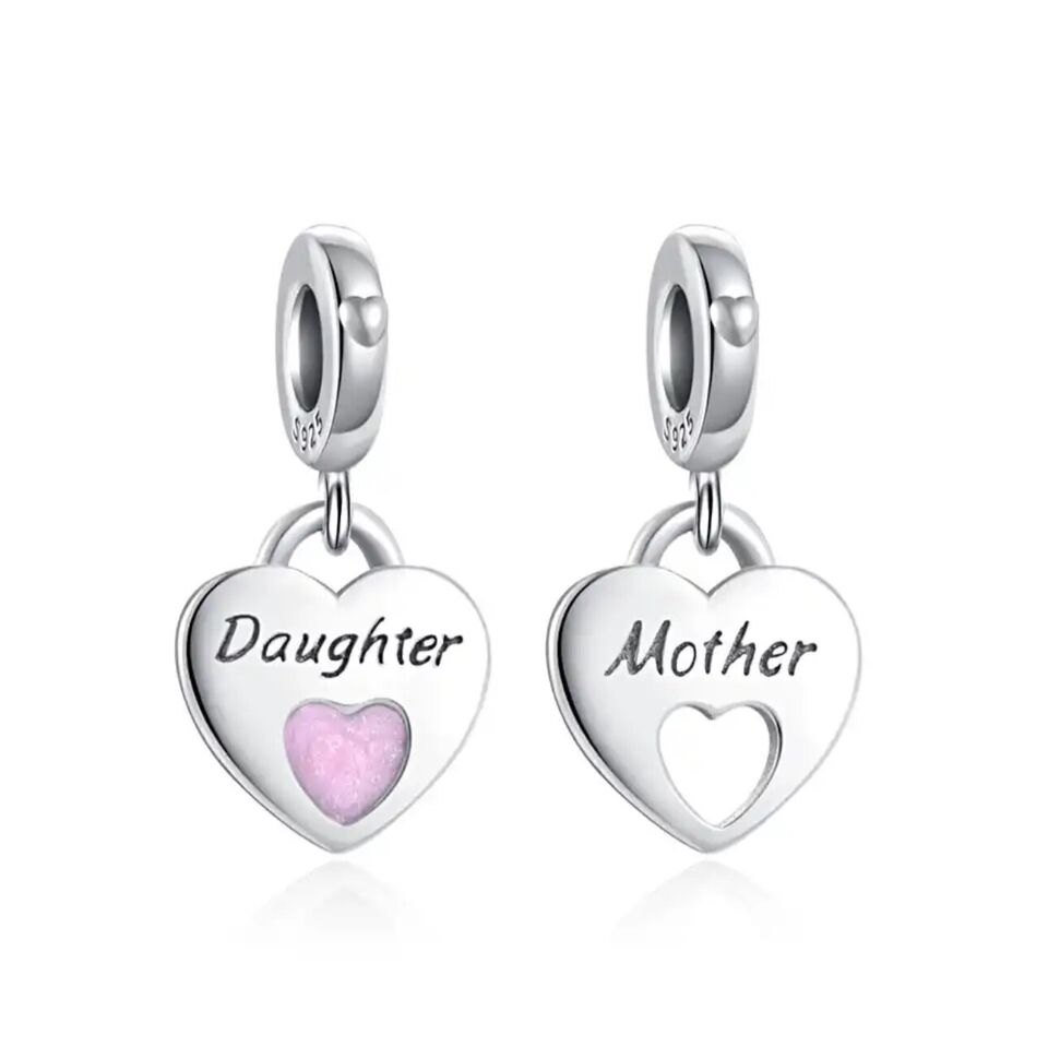 Mum and Daughter Heart Charm