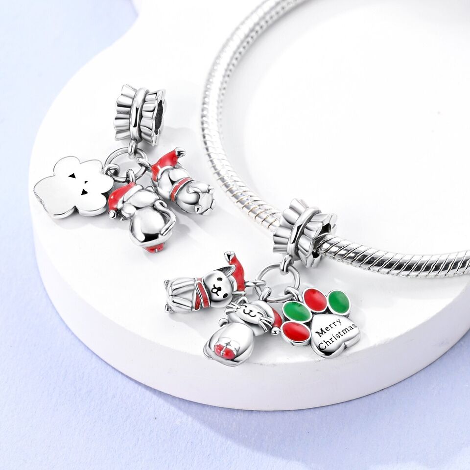 Christmas Cat Paw Print Charm