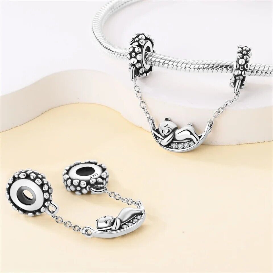 Teddy Bear On A Swing Dangle Charm