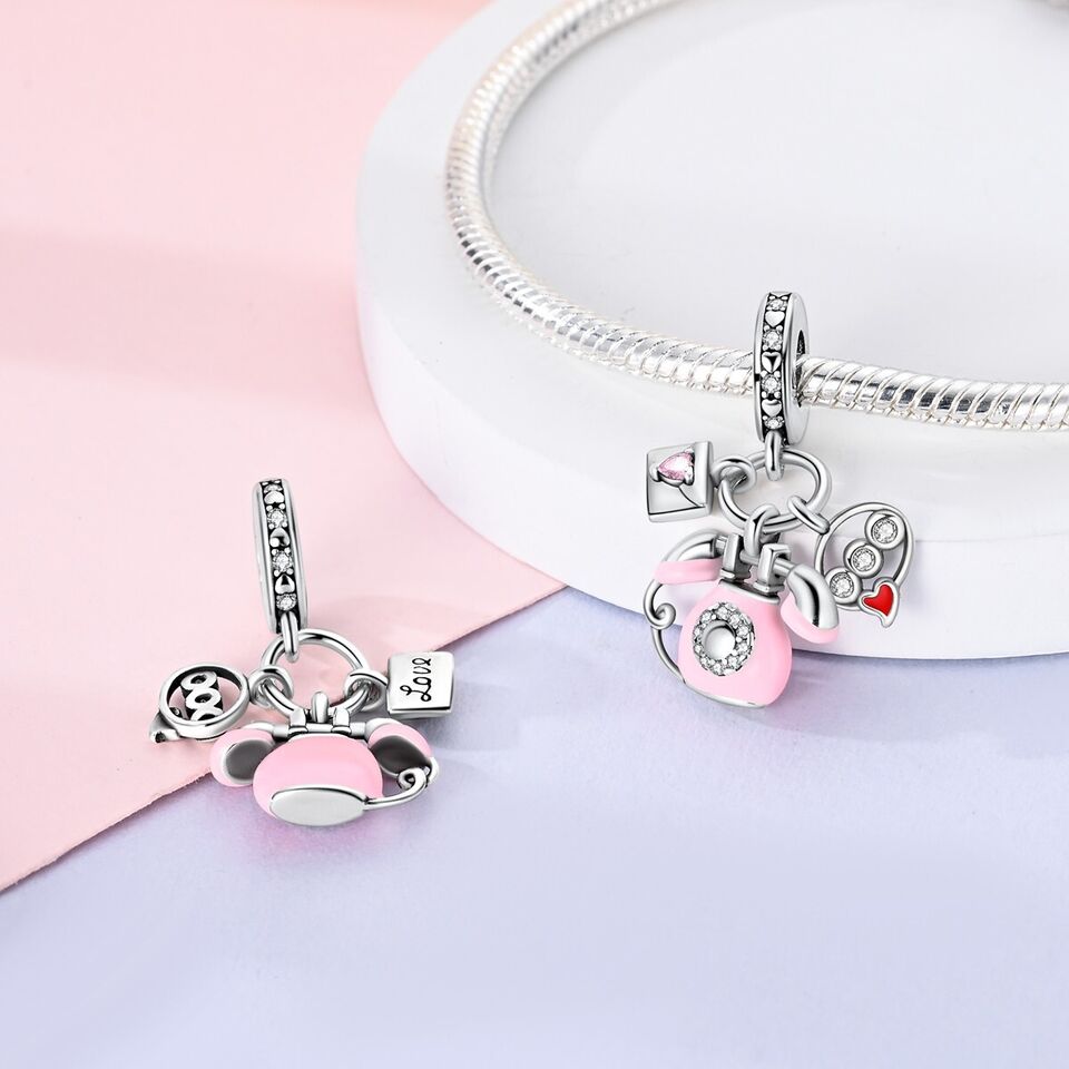 Pink Telephone & Letter Charm