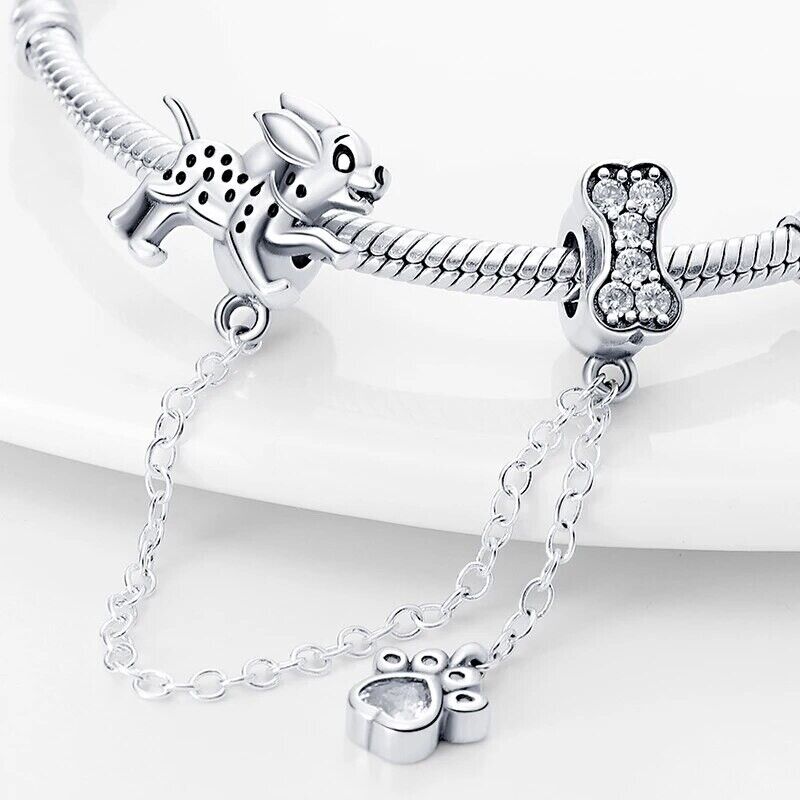 Safety Chain Dog & Bone Paw Charm
