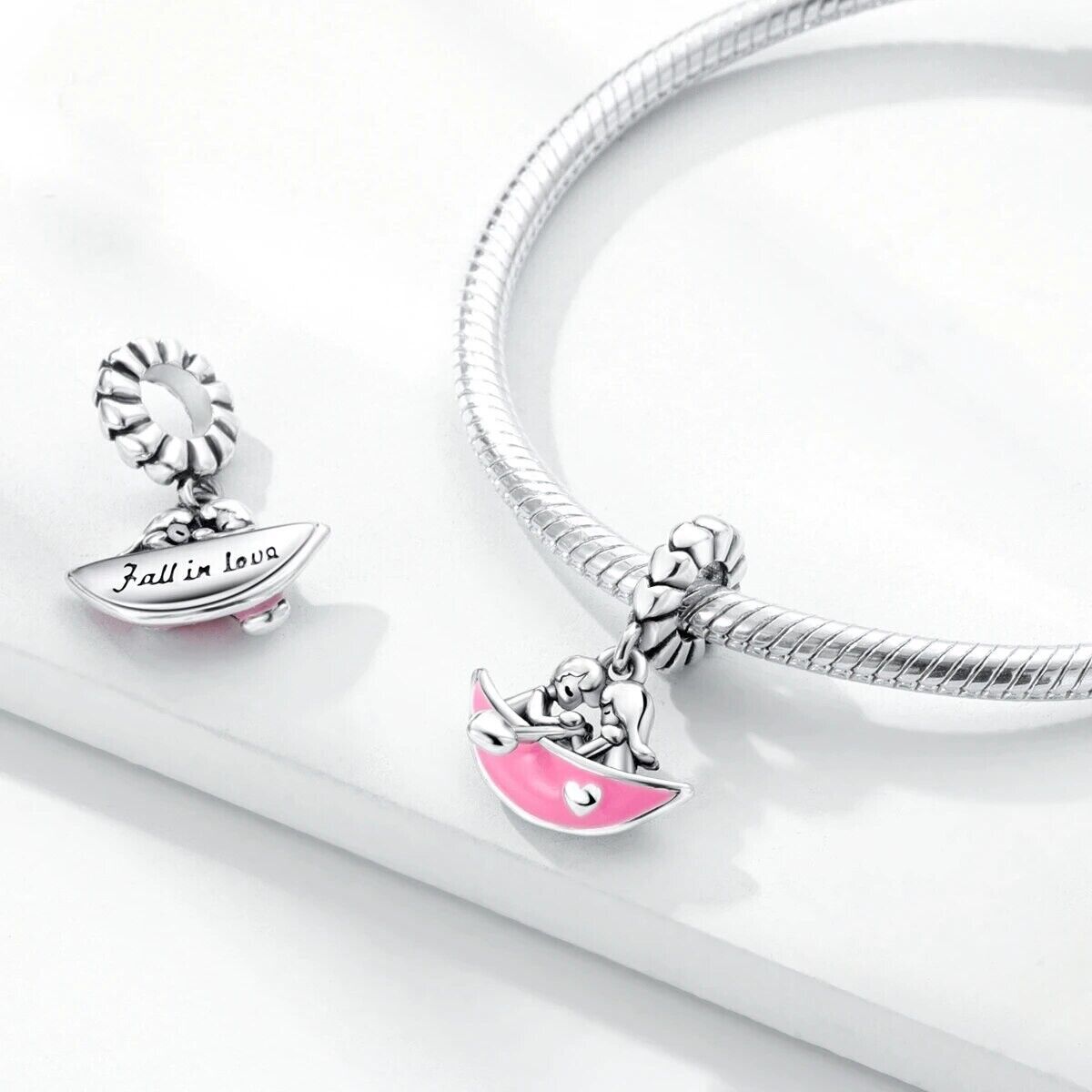 Lovers In Heart Boat Dangle Charm