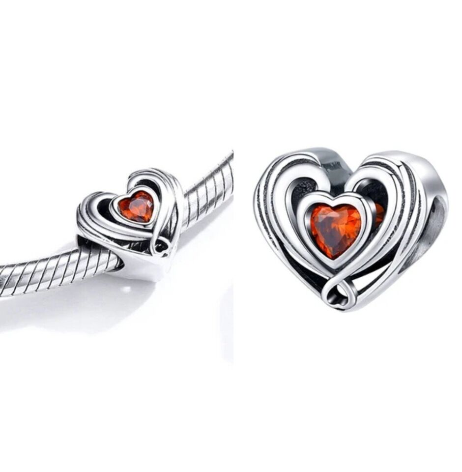 Love Heart Red Zircon Bead