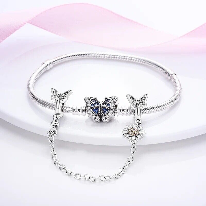 Safety Chain Butterfly and Flower Charm