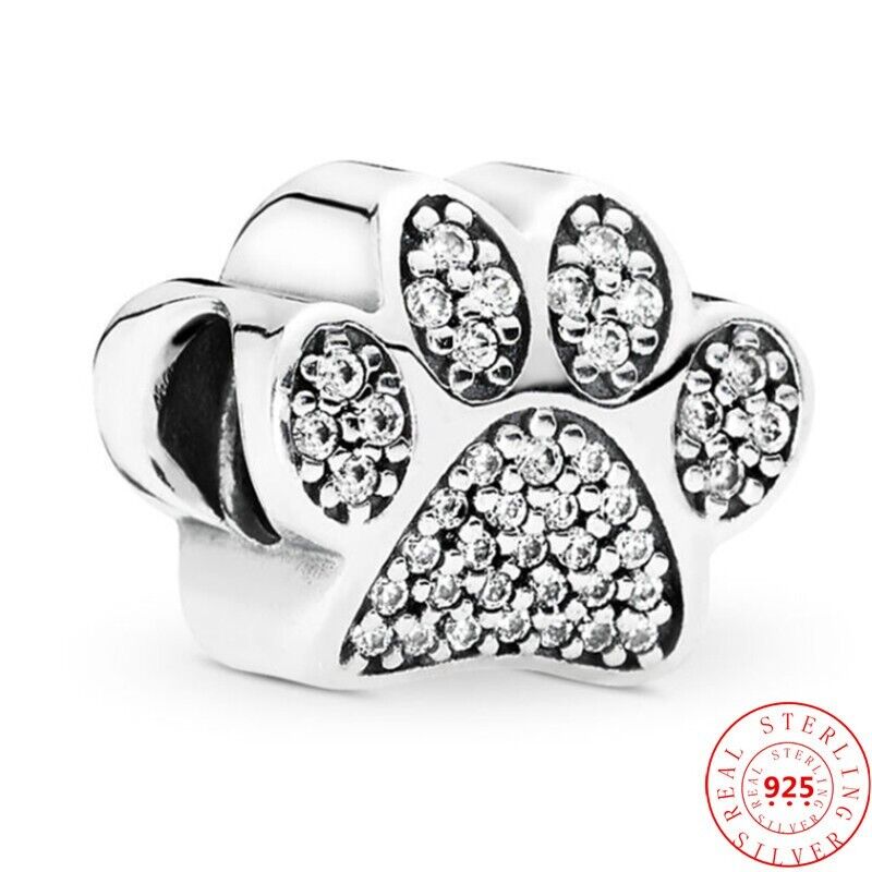 Sparkling Zircon Dog Cat Paw Print Charm
