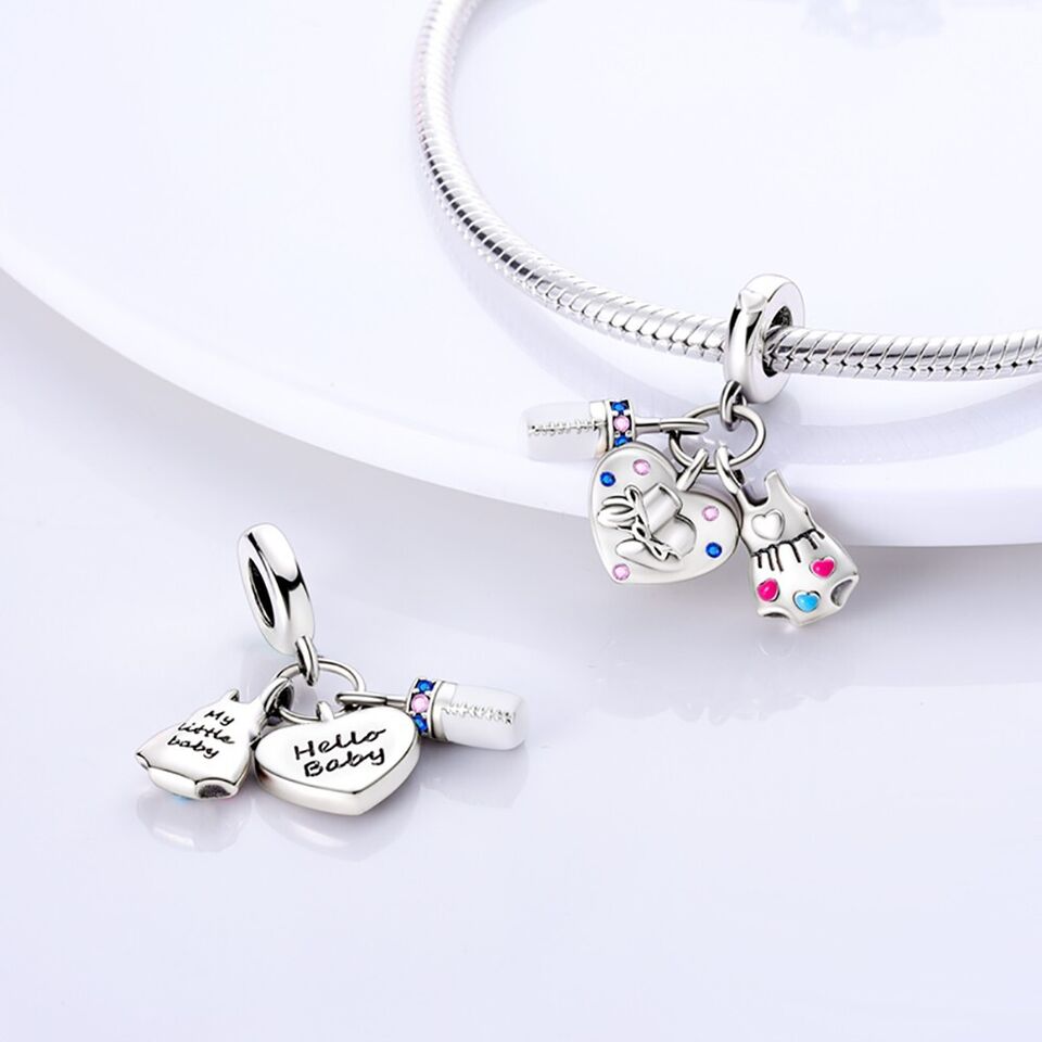 Baby Bottle, Romper And Shoes Dangle Charm