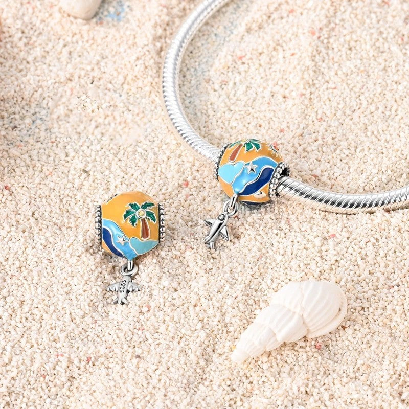 Multicoloured Globe & Plane Holiday Bead Charm