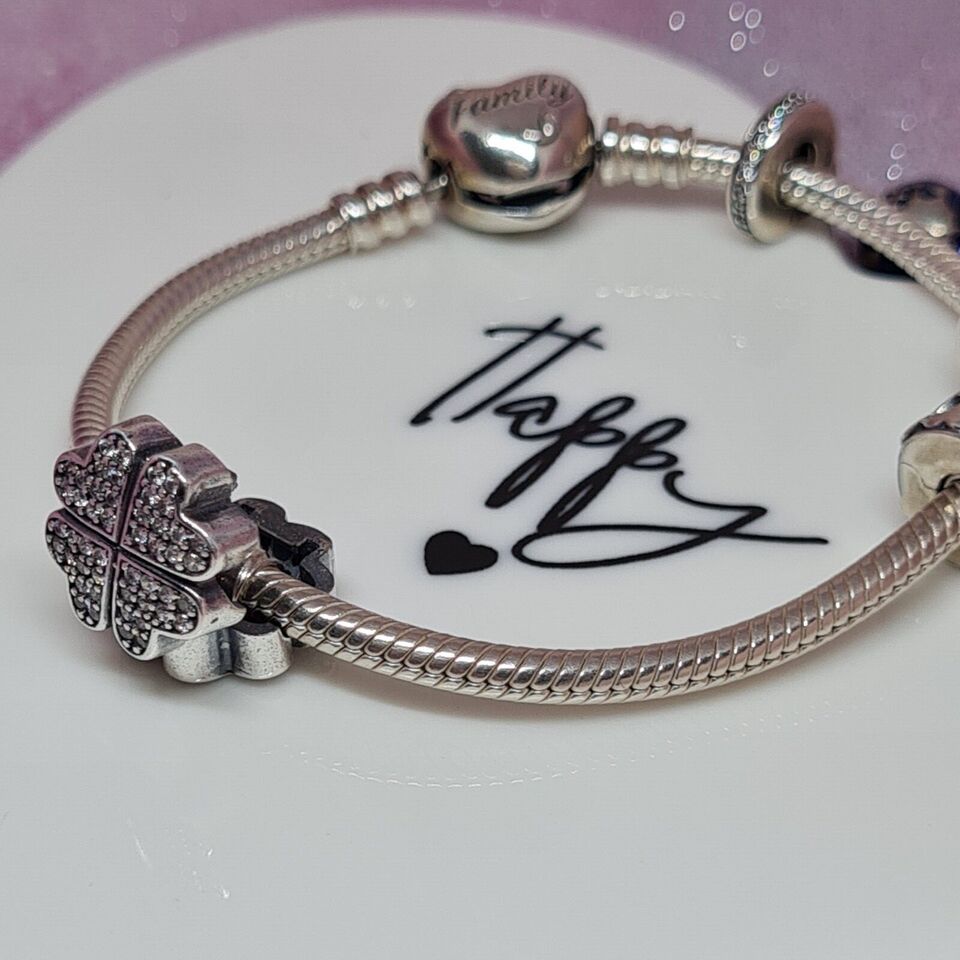 Lucky Clover Zircon Clip Charm For Bracelet 925 Sterling Silver