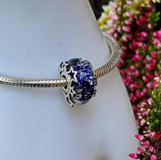 Stars Blue Murano Glass Bead Charm