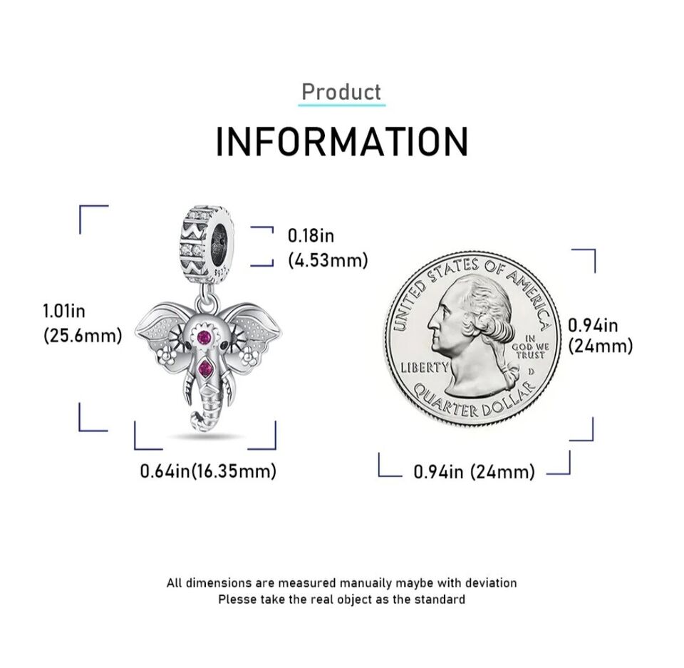 Lucky Elephant Red Zircon Dangle Charm