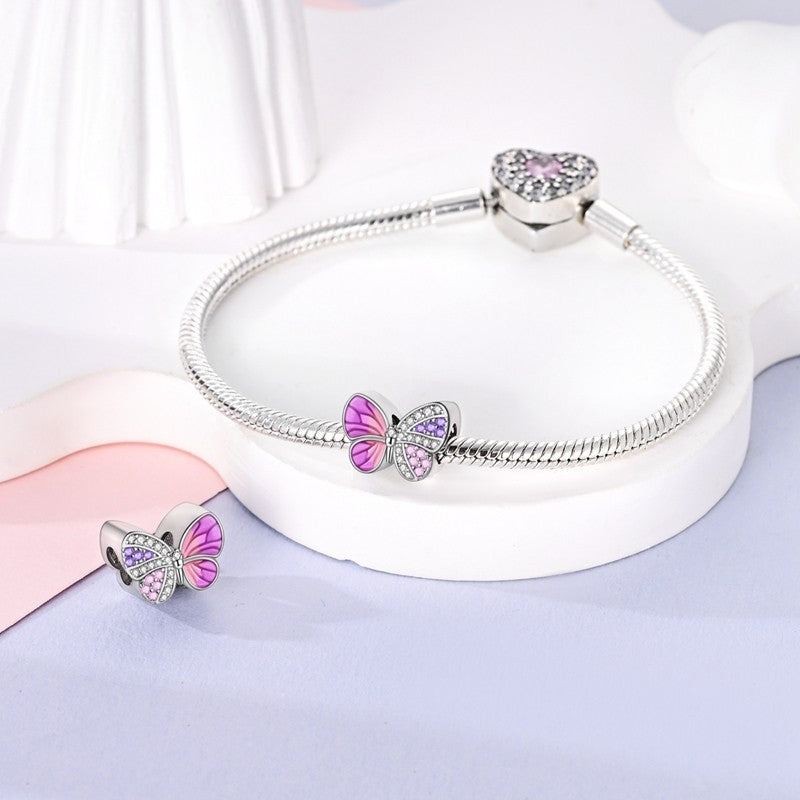 Pink Butterfly With Zircon Bead Charm
