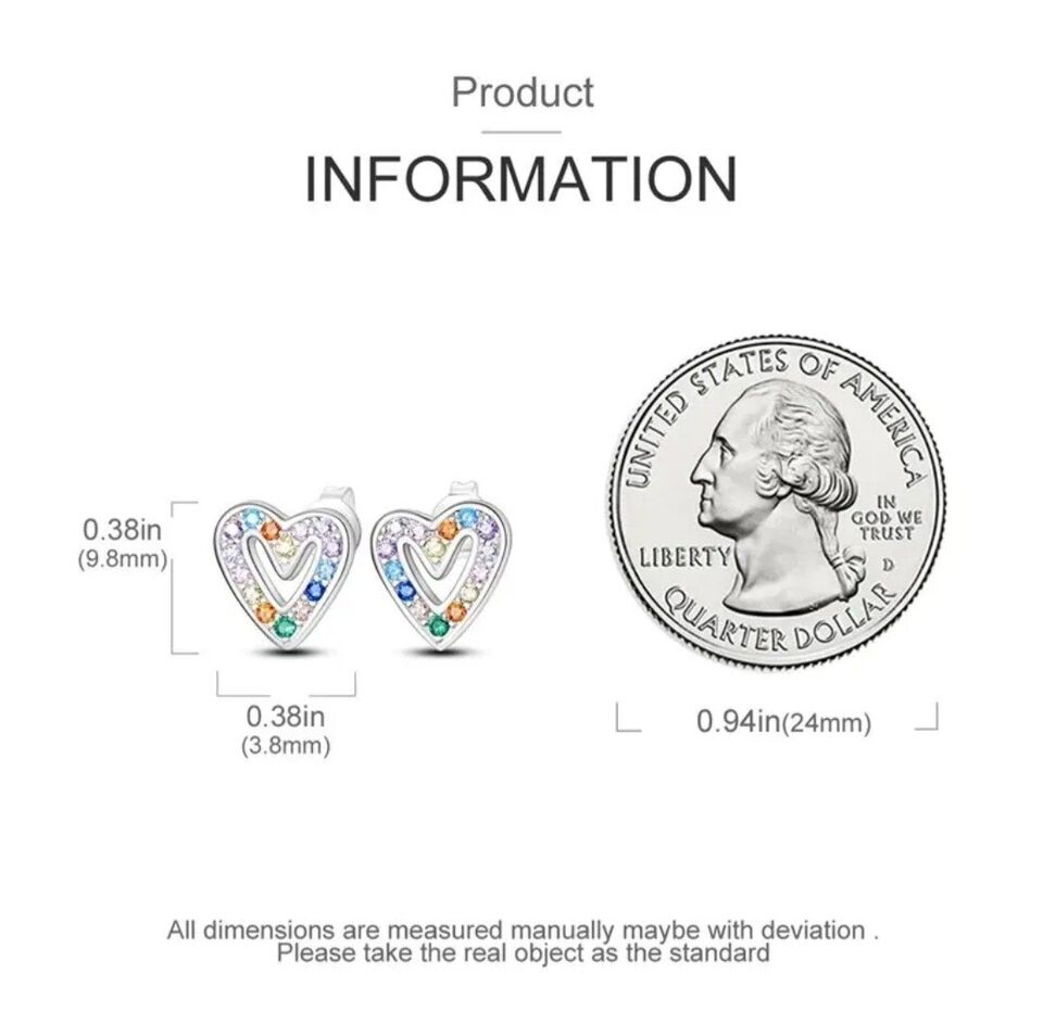 Stud Earrings Hearts With Multicoloured Zirconia