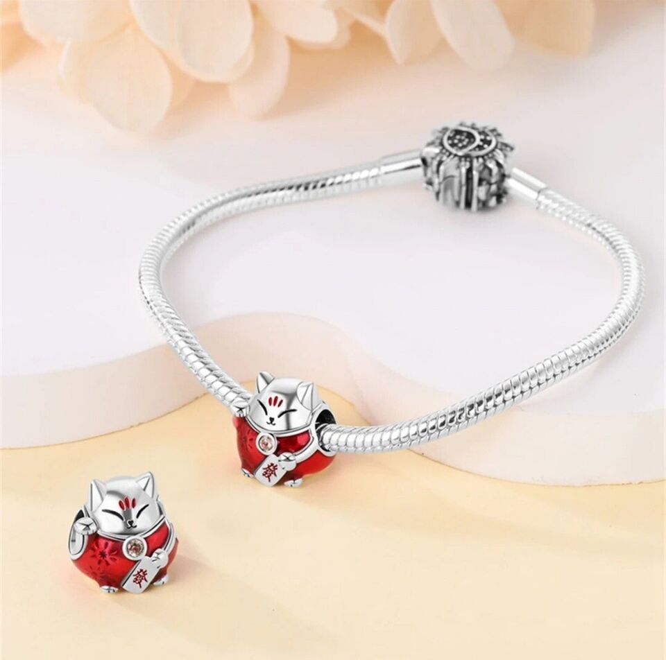 Lucky Chinese Red Cat With Zirconia