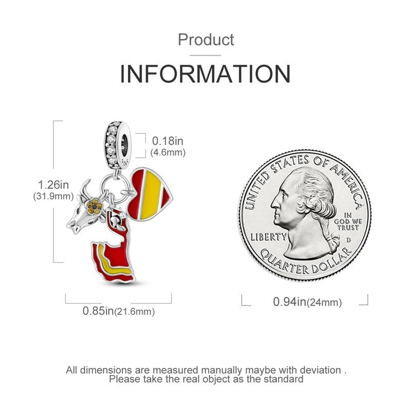 Love Spain Bull & Flamenco Dangle Charm
