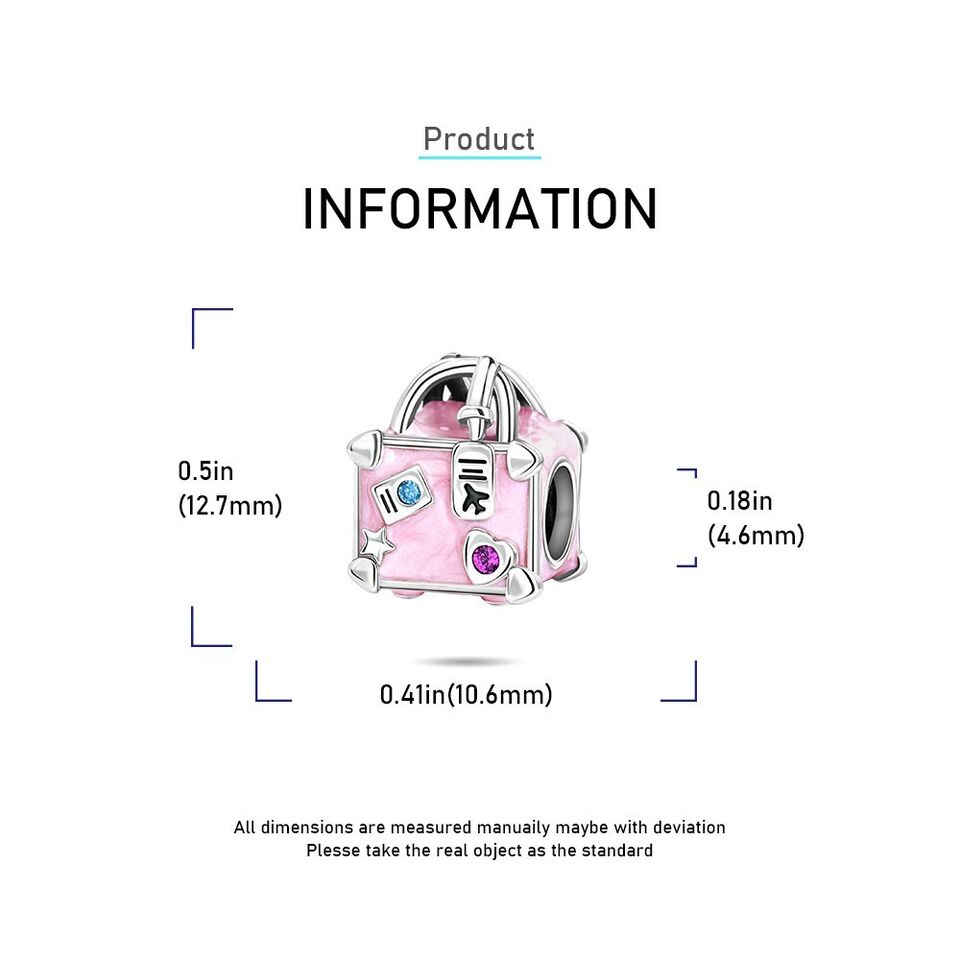 Pink Suitcase Travel Bag Bead Charm