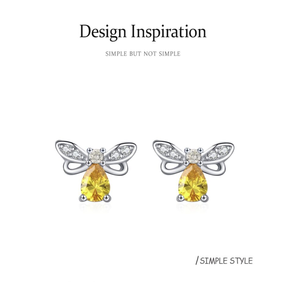 Yellow Zirconia Honey Bee Stud Earrings