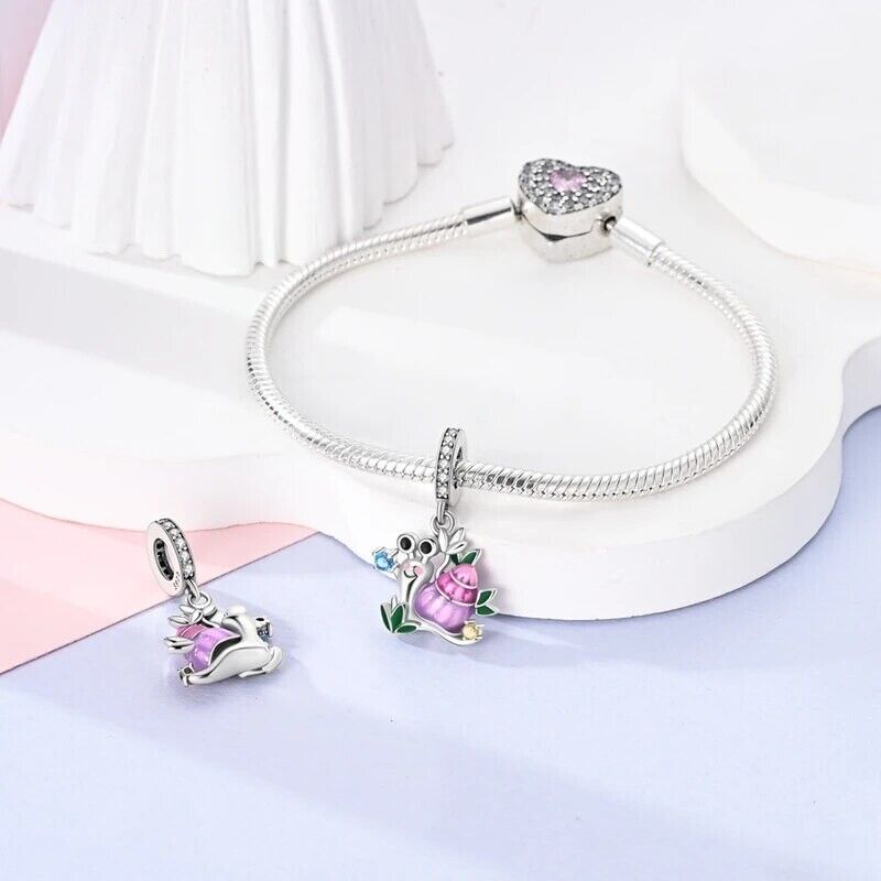 Cute Pink Snail and Zirconia Charm