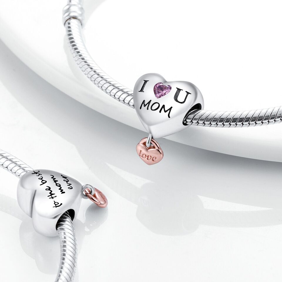 Love Mum Heart With Zirconia Charm