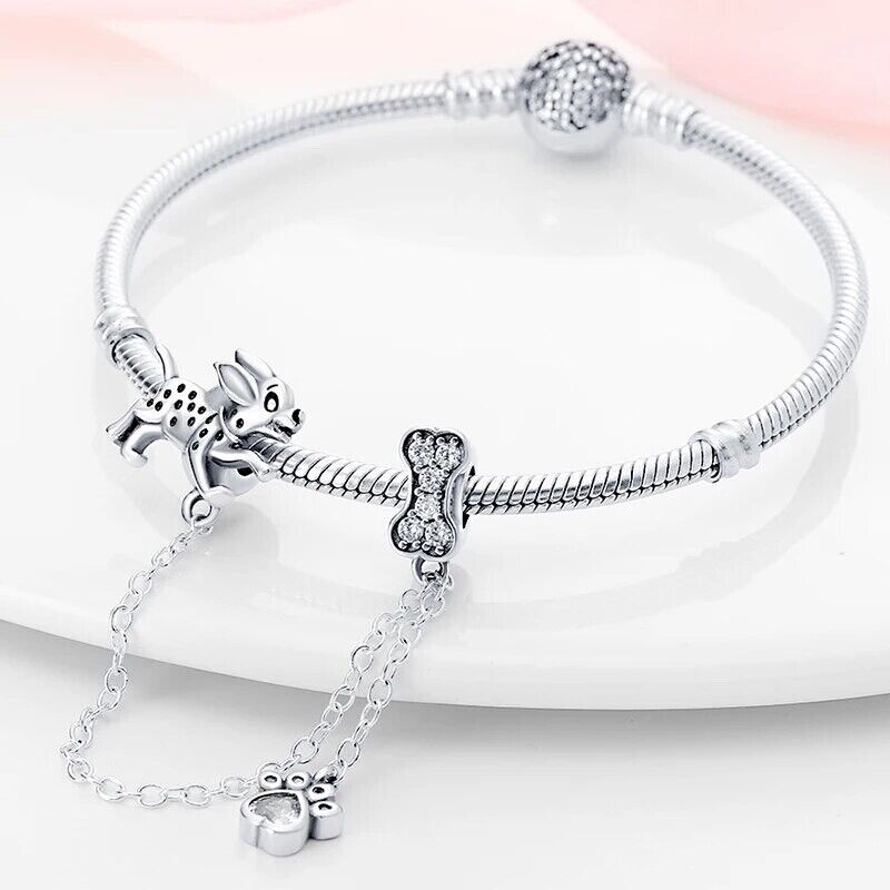 Safety Chain Dog & Bone Paw Charm