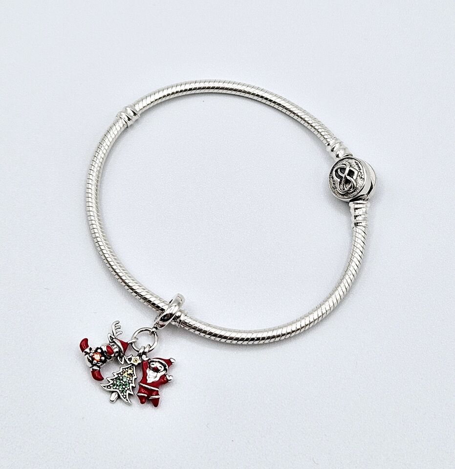 Santa Reindeer & Christmas Tree Silver S925 Dangle Charm