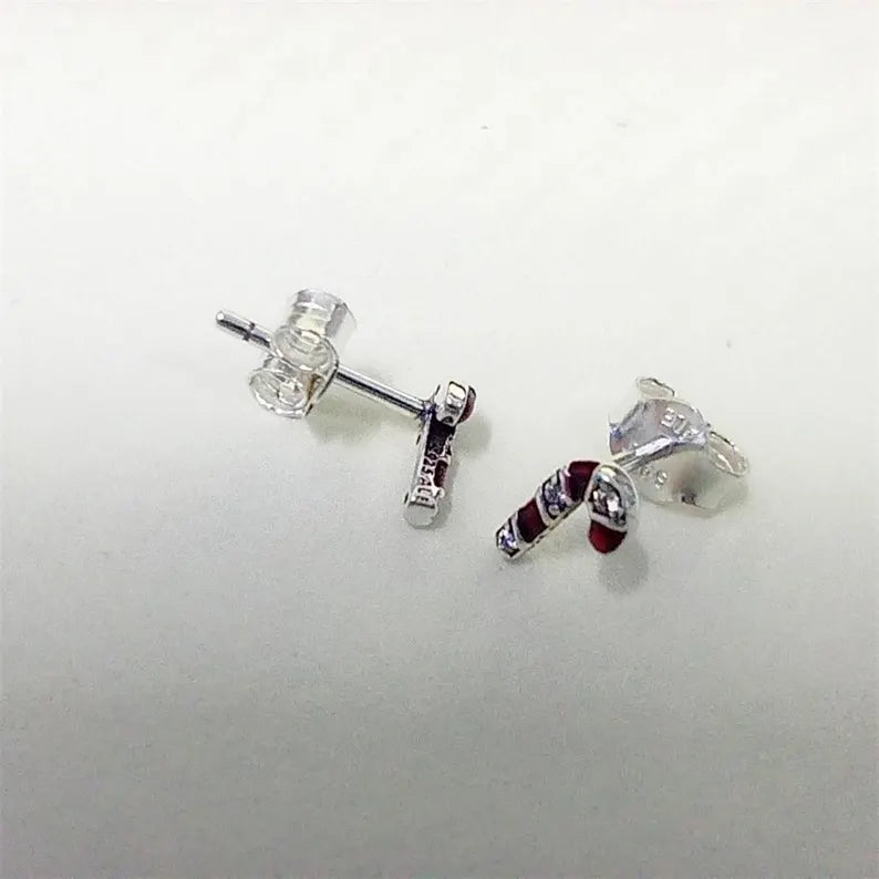 Sparkling Zirconia Candy Cane Stud Earrings