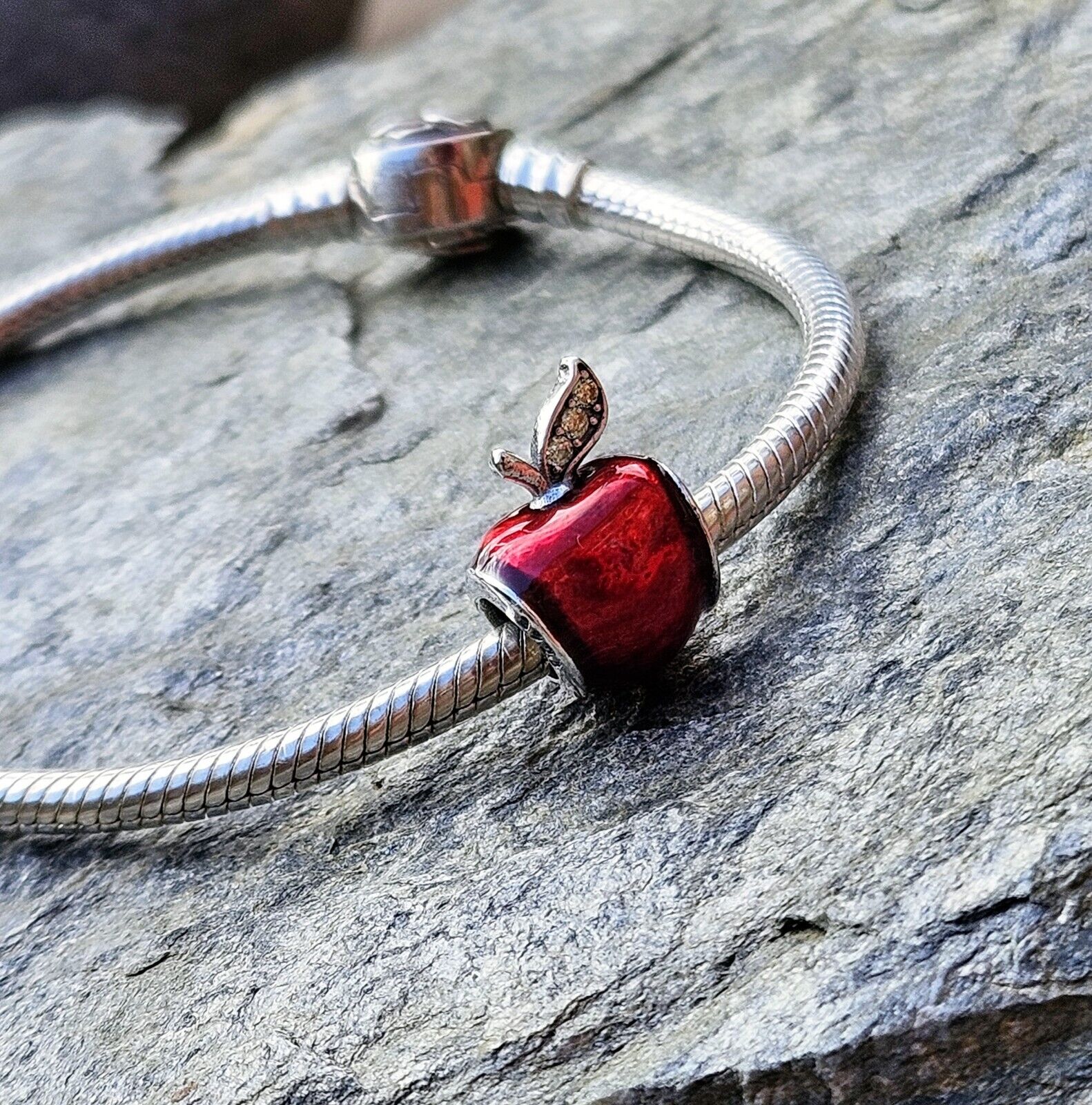 Red Apple Zirconia Leaf Charm