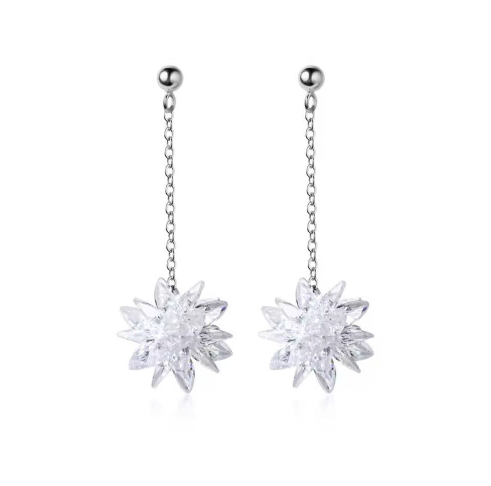 Sparkling Crystal Flower Dangle Stud Earrings
