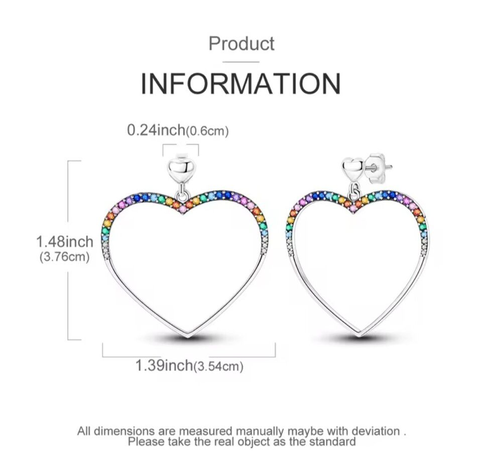 Multicoloured Zirconia Heart Dangle Stud Earrings