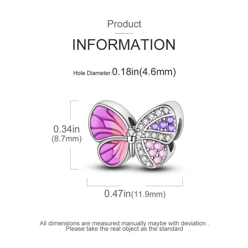 Pink Butterfly With Zircon Bead Charm