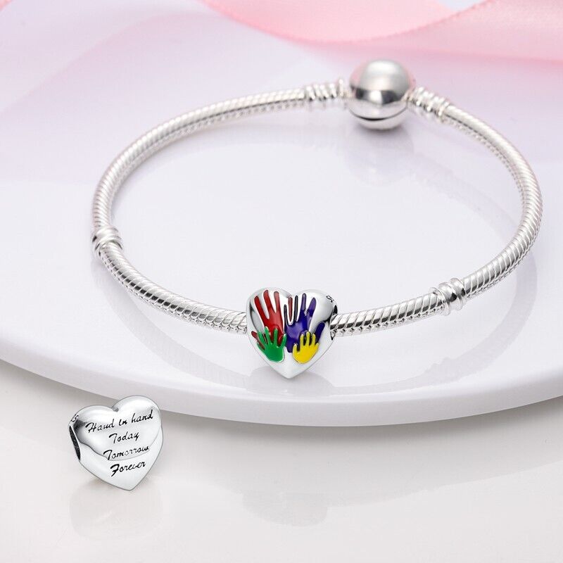 Multicoloured Family Handprint Heart Charm
