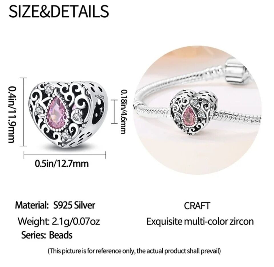 Heart With Pink Teardrop Zirconia Charm