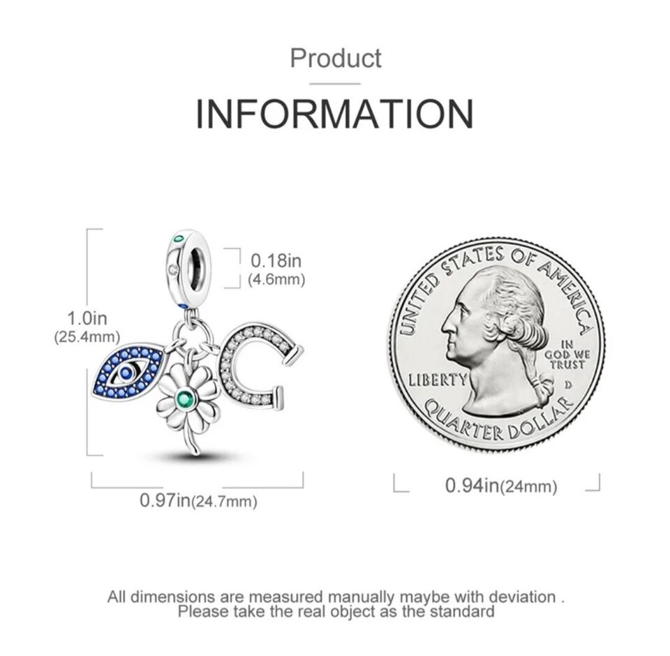 Lucky Horseshoe Clover & Blue Evil Eye Zircon Dangle Charm