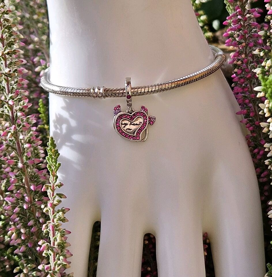 Pink Zirconia Devil Heart Dangle Charm